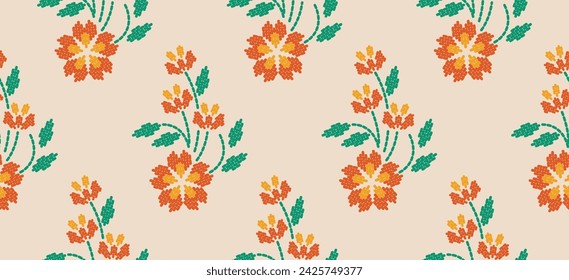 Beautiful Pattern Embroidery yellow floral, leaves and branches pattern design, hem, skirt, adorning sleeves flower embroidery. beautiful border floral embroidery. Ethnic yellow flower pattern.