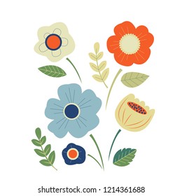 A beautiful pattern with fantasy flowers in flat cartoon style. Folk or tribal design.  Great for fashion, prints, posters, cards, invitations, wedding, stationery, birthday, valentine day, textile, 