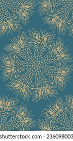 Beautiful Pattern with Feather. Card of mandala in vector, cards or for any other kind of design, birthday and other holiday.Bright illustration. Pattern with peacock, background, kaleidoscope, india