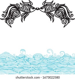 Beautiful pattern fishes and sea. Vector illustration