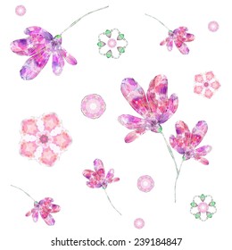 Beautiful pattern with Flower. Card of Watercolor made in vector. Perfect  pattern, design, birthday other holiday, background for web pages. Bright illustration