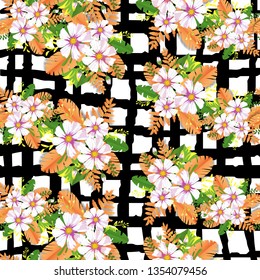 Beautiful pattern flower Daisy summer with tropical leaves. Vector tropic pattern.