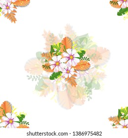 Beautiful pattern flower Daisy summer with tropical leaves. Vector tropic pattern.