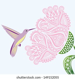 Beautiful pattern flower and hummingbird vector illustration