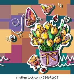Beautiful pattern with flower. Vivid picture with tulips.  