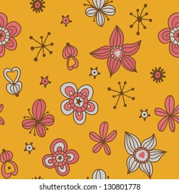 Beautiful pattern with flowers and cute details. Romantic abstract background in vintage colors. Lovely skin for your device. Vector illustration