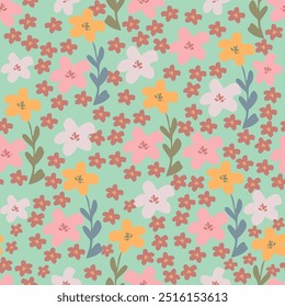 Hermoso patrón con flores y hojas. Ilustración vectorial floral.