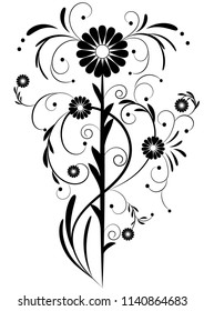 beautiful pattern with flowers leaves, spirals, tattoo, pattern, vector