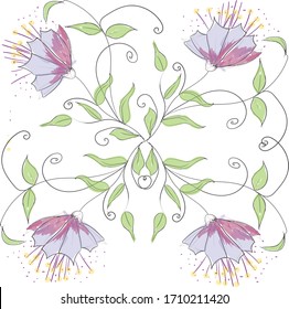 
Beautiful pattern of flowers, leaves, tile curls