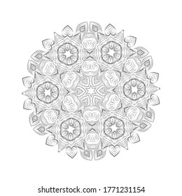 Hermoso patrón en forma de mandala. Antirresistencia a la página del libro de Coloración del diseño. Ilustración vectorial mandala para mehndi, tatuaje, decoración, henna, postal, cubierta. Estilo mehndi.