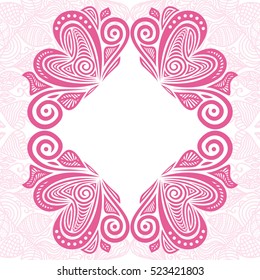 Beautiful pattern frame of hearts. Vector illustration.
