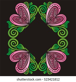 Beautiful pattern frame of hearts. Vector illustration.