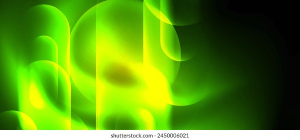 A beautiful pattern of green and yellow glowing plants against a dark background, resembling terrestrial plants. Closeup macro photography showcasing the electric blue glow of gas