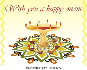 beautiful pattern greeting card for onam celebration