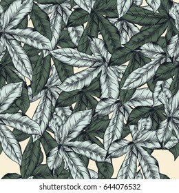 Beautiful pattern with hand drawn tropical leafs