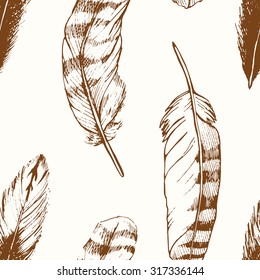 Beautiful pattern of hand-drawn feathers. Beautiful delicate design for invitations, newborn designs.