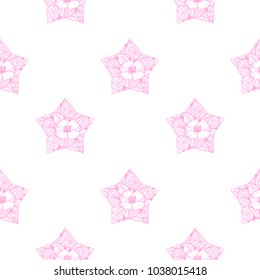 A beautiful pattern of hand-drawn stars. Shape star. Beautiful floral pattern in the star.