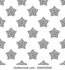 A beautiful pattern of hand-drawn stars. Shape star. Geometric pattern inside the shape of a star. Pattern for decor, paper, fabric. For cute baby newborn in grey color
