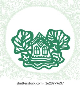 Beautiful pattern house and trees. Vector illustration