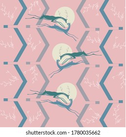 A beautiful pattern illustrating a deer couple and moon, with geometrical ornaments as a decor.
