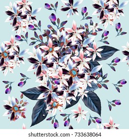 Beautiful pattern illustration with purple flowers in vintage style