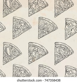 Beautiful pattern of Italian Pizza. Six slices of Margarita, Hawaii, Pepperoni, Vegetarian and Seafood pizza