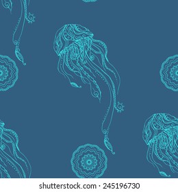 Beautiful pattern with jellyfish. Card of jellyfish made in vector. Perfect  pattern, design, birthday other holiday, background for web pages. Bright illustration