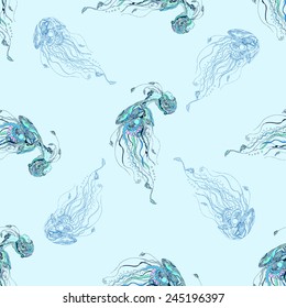 Beautiful pattern with jellyfish Girl. Card of jellyfish Girl made in vector. Perfect  pattern, design, birthday other holiday, background for web pages. Bright illustration