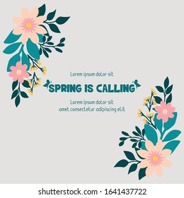 Beautiful pattern of leaf and floral frame, for spring calling greeting card design. Vector