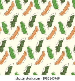 Beautiful pattern with leaves. Seamless pattern of leaves in one line style. Vector illustration.