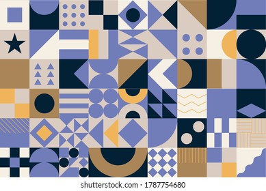 A beautiful pattern of modern figures reminiscent of Bauhaus. The premium color stands out. 