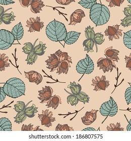 Beautiful pattern with nuts and leaves. Seamless for fabric design, gift wrapping paper and printing and web projects
