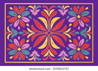 Hermoso patrón sobre un fondo púrpura. Vector mandala Plantilla. Elementos de diseño dorados. Motivos tradicionales turcos e indios. Ideal para la tela y la materia textil, el Fondo de pantalla, el embalaje o cualquier idea deseada.