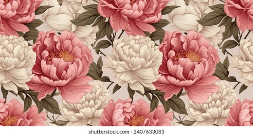 Beautiful pattern of peonies. For printing on textiles, clothes, pillows, cups. Beautiful and bright peonies. Vector.