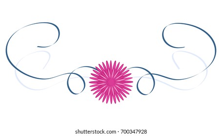 Beautiful pattern. Pink flower and blue curved ribbon. Vector illustration