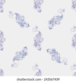 Beautiful pattern with Pretty peacock. Card fashion girl of peacock made in vector. Perfect  pattern, design, birthday other holiday, background for web pages. Bright illustration