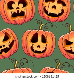 Beautiful pattern with pumpkins. Halloween pattern. Funny kids pattern