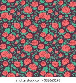 Beautiful pattern with roses in vintage style. Pink roses. Floral pattern.   Classical roses seamless background. Vector Illustration. Gift Wrap.
