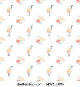 Beautiful pattern with simple flower botanical. Wild botanical garden bloom. Flower background. Spring floral surface pattern. Leaves illustration.