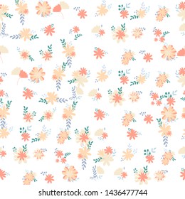 Beautiful pattern with simple foolproof flower botanical. Wild botanical garden bloom. Flower background. Spring floral surface pattern. Leaves illustration.