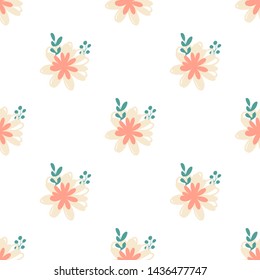 Beautiful pattern with simple foolproof flower botanical. Wild botanical garden bloom. Flower background. Spring floral surface pattern. Leaves illustration.