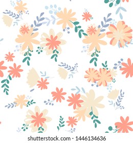 Beautiful pattern with simple foolproof flower botanical. Wild botanical garden bloom. Flower background. Spring floral surface pattern. Leaves illustration.