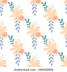 Beautiful pattern with simple foolproof flower botanical. Wild botanical garden bloom. Flower background. Spring floral surface pattern. Leaves illustration.