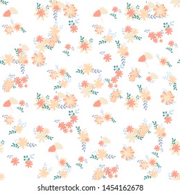 Beautiful pattern with simple foolproof flower botanical. Wild botanical garden bloom. Flower background. Spring floral surface pattern. Leaves illustration.