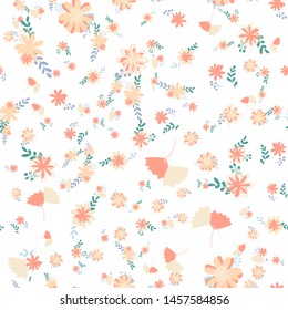 Beautiful pattern with simple foolproof flower botanical. Wild botanical garden bloom. Flower background. Spring floral surface pattern. Leaves illustration.
