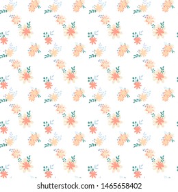 Beautiful pattern with simple foolproof flower botanical. Wild botanical garden bloom. Flower background. Spring floral surface pattern. Leaves illustration.