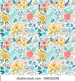 Hermoso patrón en flor pequeña. Pequeñas flores coloridas. Fondo blanco.