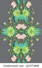 beautiful pattern of spring flowers green on a gray background speckled