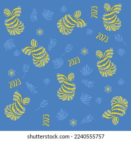 Beautiful pattern of stylized rabbit signs. Proportional composition in trendy colors of 2023. Chinese new year 2023 year of the rabbit
