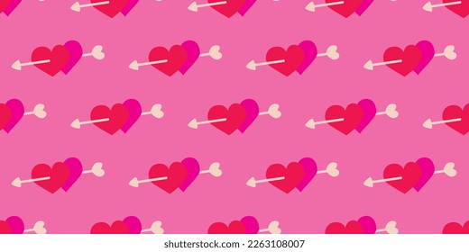 Beautiful pattern sweet bow and arrow decorated with hearts bow shooting love, relationships, romance, and to express love for people, sweet minimal hand drew cute for decorating the wedding card.